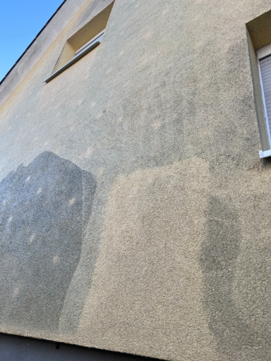 Stark verschmutzte Putzfassade vor der Reinigung in Rastatt
